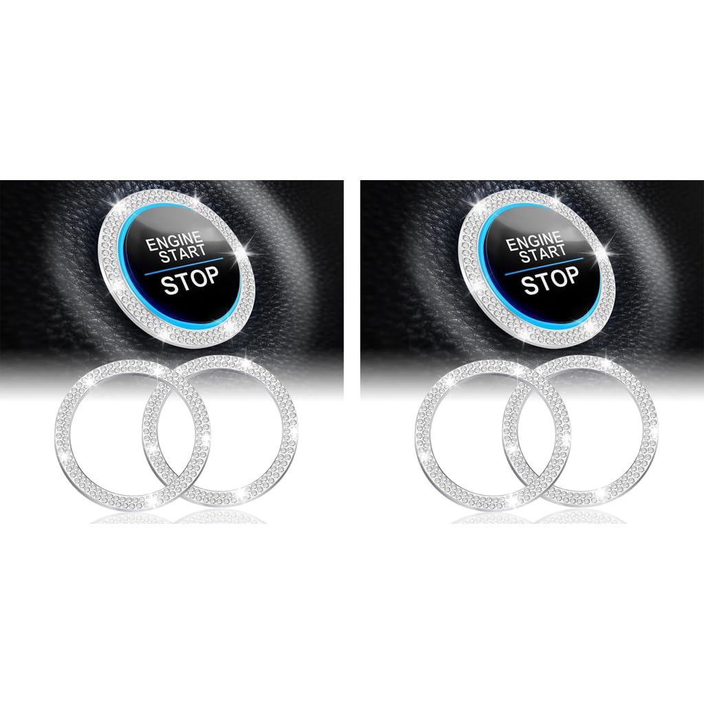 STHIRA Crystal Double Rhinestone Car Push Start Button Cover 4PCS for Womens Interior | Sparkling Engine Stop Decoration