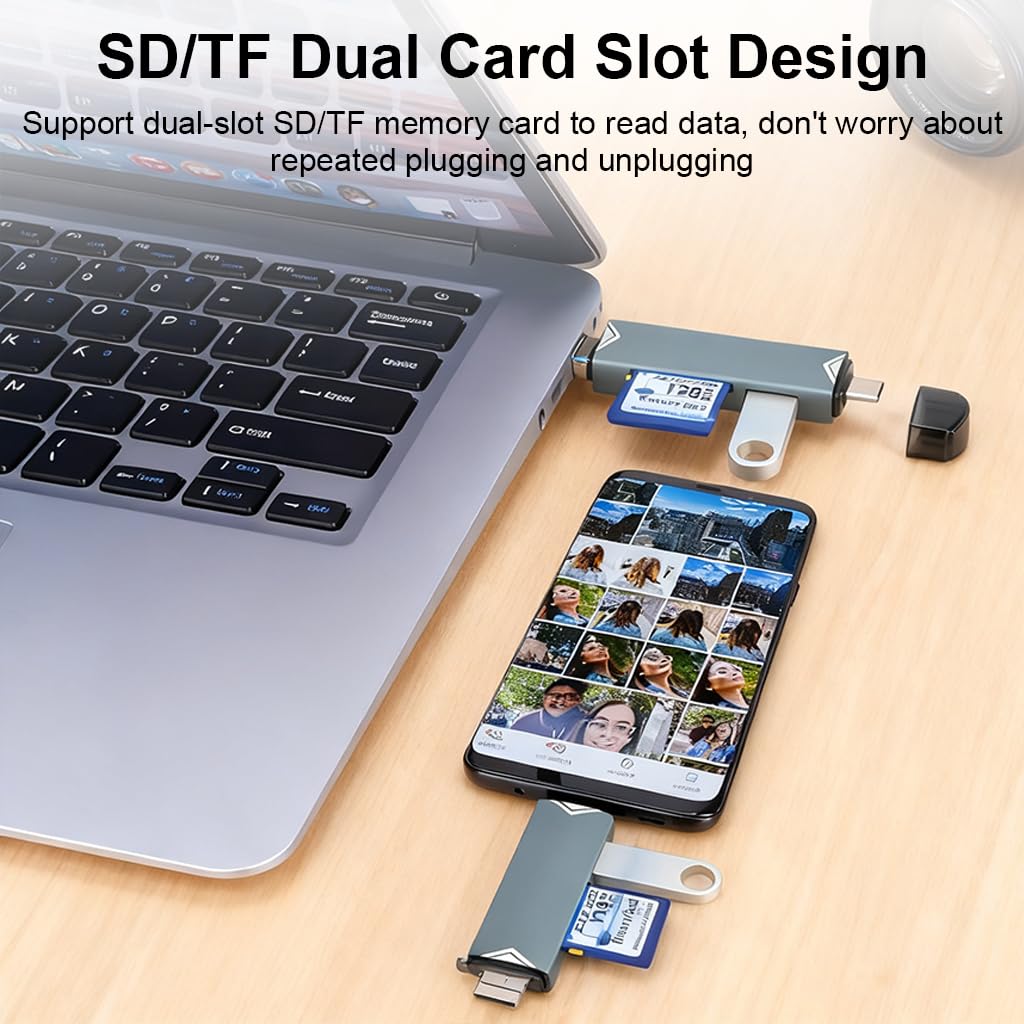 ZORBES USB 3.0 Card Reader for Phone and Laptop with Dual Type C Plug and 5Gbps Speed | SD and TF Slot Adapter