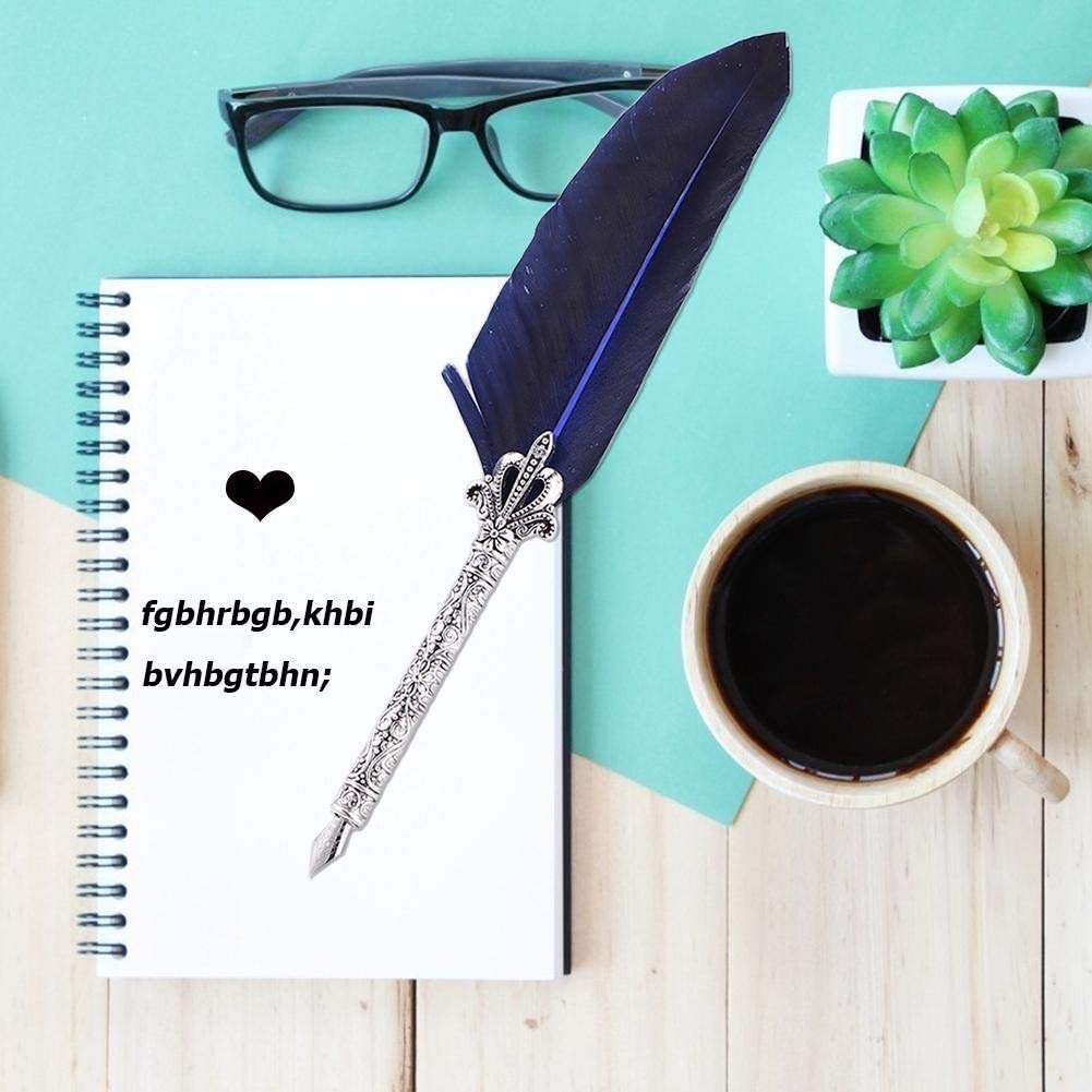 HASTHIP Calligraphy Pen Set for Writing and Gifts with 5 Extra Metal Nibs and Blue Ink | Handmade Feather Quill