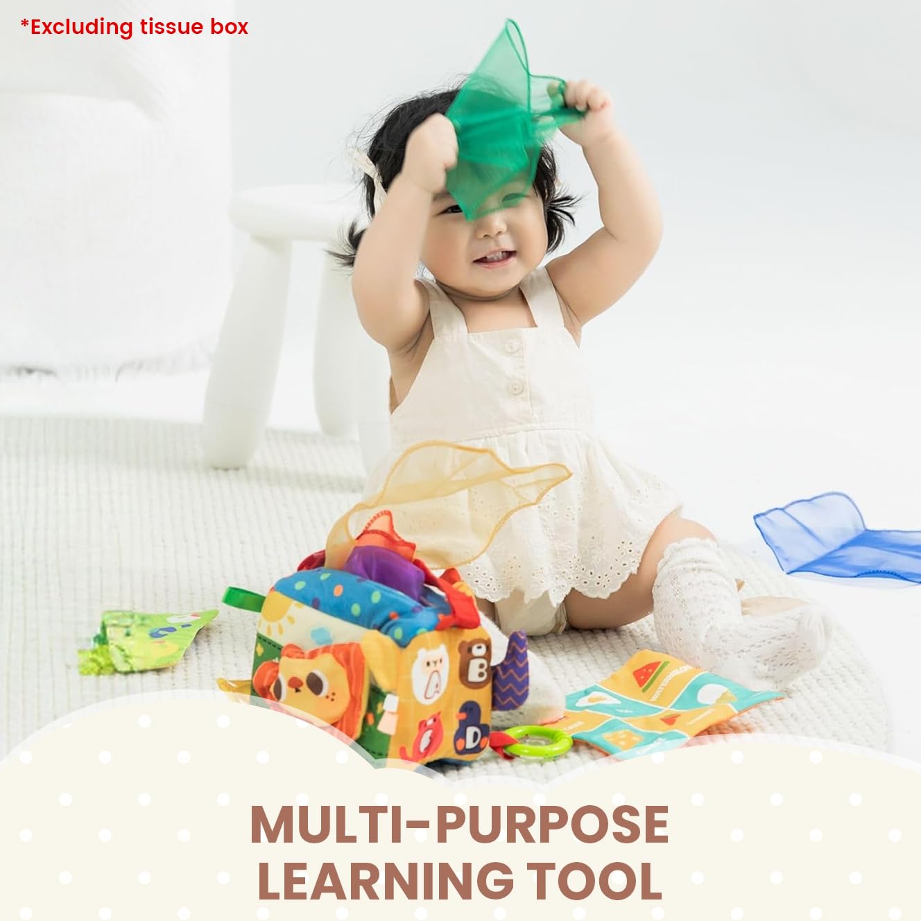 PATPAT Montessori Toys Play Silks for Early Sensory Development with 10 Pcs 15x15cm Color Scarves