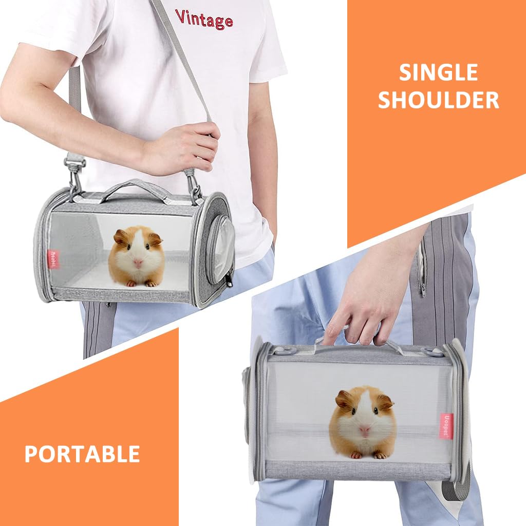 Qpets Portable Carrier Case for Small Animals 10.6×7×5.9 in with Breathable Mesh and Handle | Ideal for Guinea Pig, Bunny, and Hamster Travel