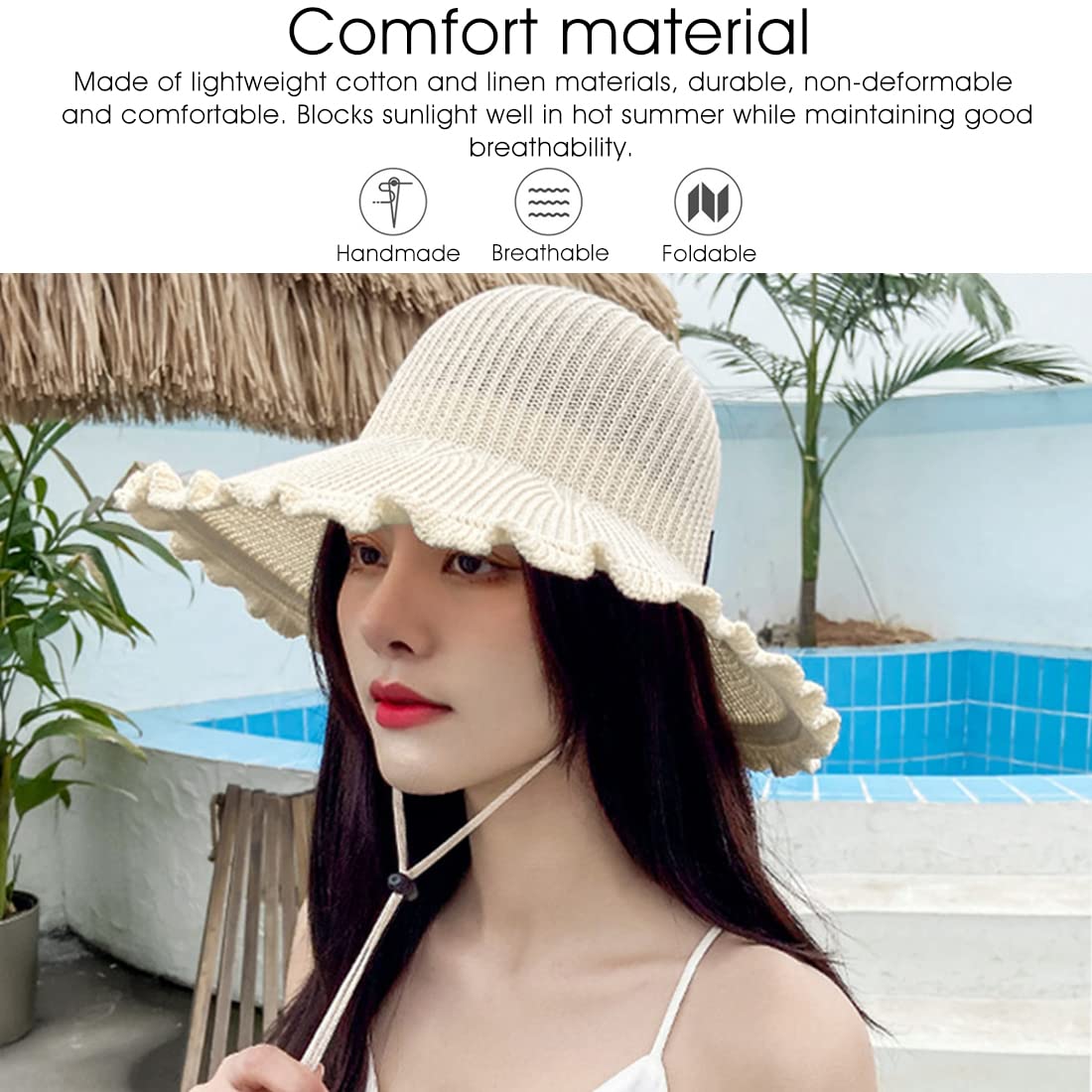 PALAY Women's Sun Hat for Travel and Beach with Wide Brim & Hollow Design in Beige | UV Protection Cotton Hat for Outdoor Activities