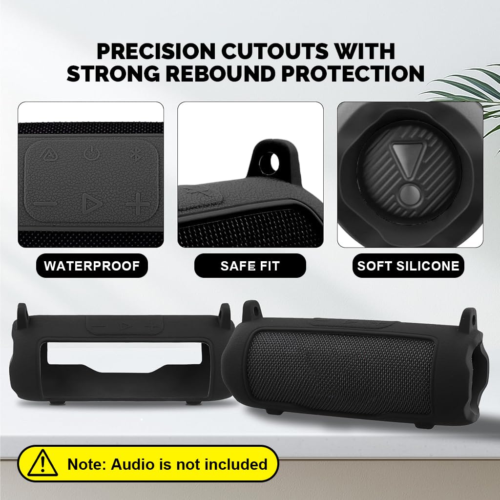 ZORBES Silicone Case for JBL Flip 7 Portable Speaker with Standing Feet and Strap | Black Protective Cover