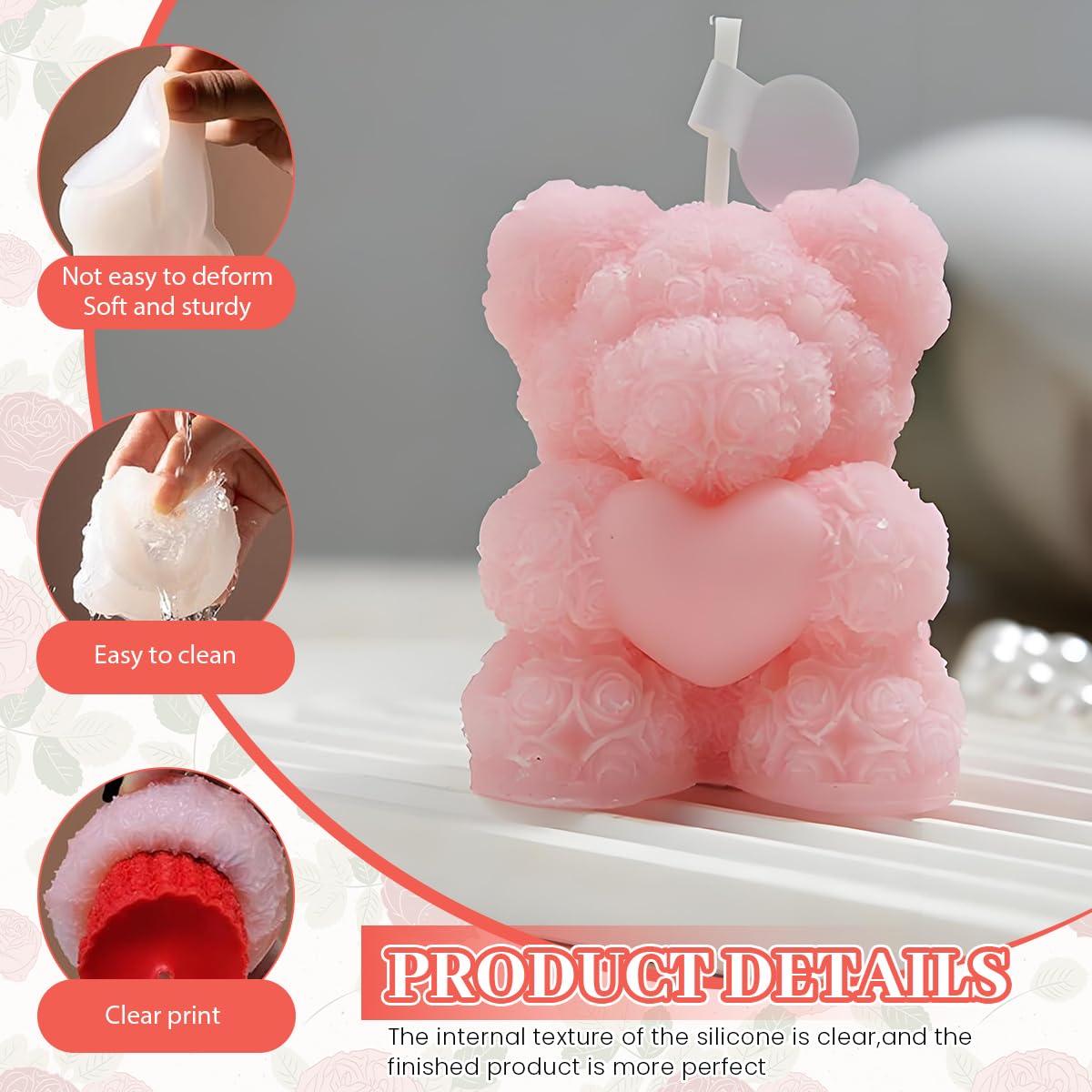 HASTHIP 3D Rose Bear Candle Molds for DIY Soap and Resin Crafts with Non Stick Silicone | Ideal for Gifts and Home Decor