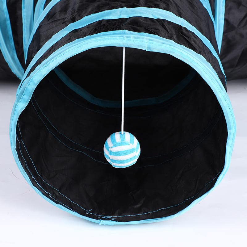 ZIBUYU Cat Tunnel Toy for Kittens featuring 3 Way Foldable Design 28cm Arms | Blue Polyester