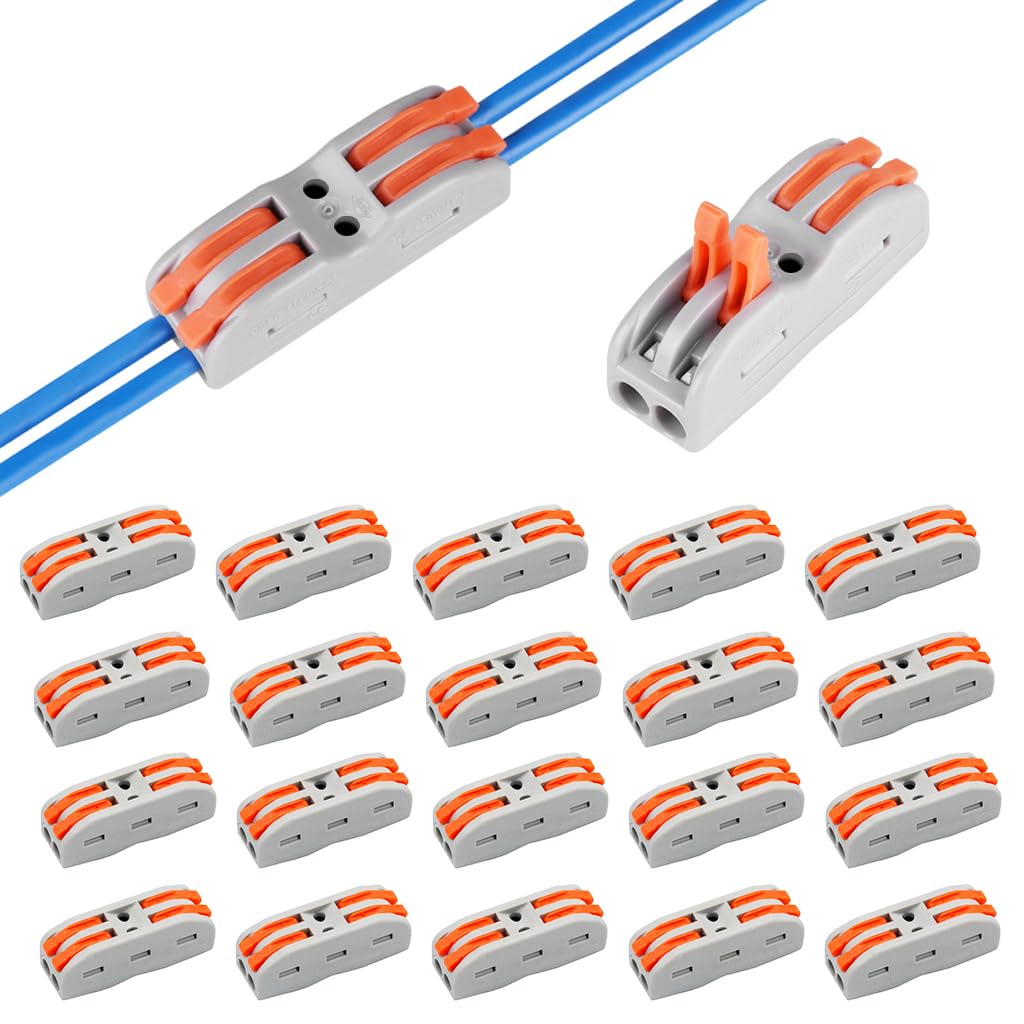 Serplex® 20Pcs Wire Connector Kit 2 Circuit Inline Splices Cable Connector With Control Lever Compact Splicing Wire Jointer Cable Conductor Clamp Wire Connector Jointer Conductor For 28-12 Awg