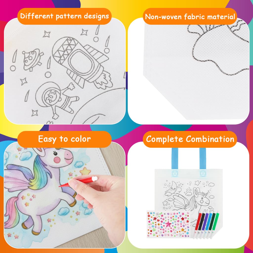 PATPAT Coloring Goodie Bags for Kids Birthday Party with 31Pcs DIY Drawing Kit | Non Woven Reusable Tote 22.5x23.8cm