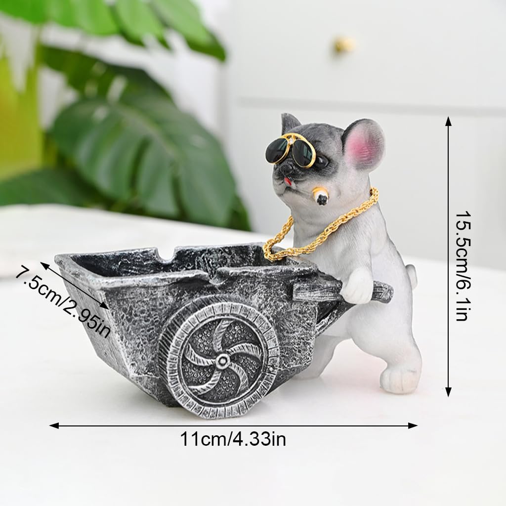 HASTHIP Fun Desk Ashtray for Home or Office featuring Resin Bulldog Wheelbarrow Design | Cute Gift Décor