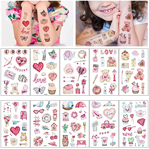 MAYCREATE® 10 Sheet Glittering Tattoo Sticker, Romantic Love Theme Sticker Waterproof Temporary Tattoos for Birthday Parties, Group Activities, Aesthetic Tattoo Sticker Tatto