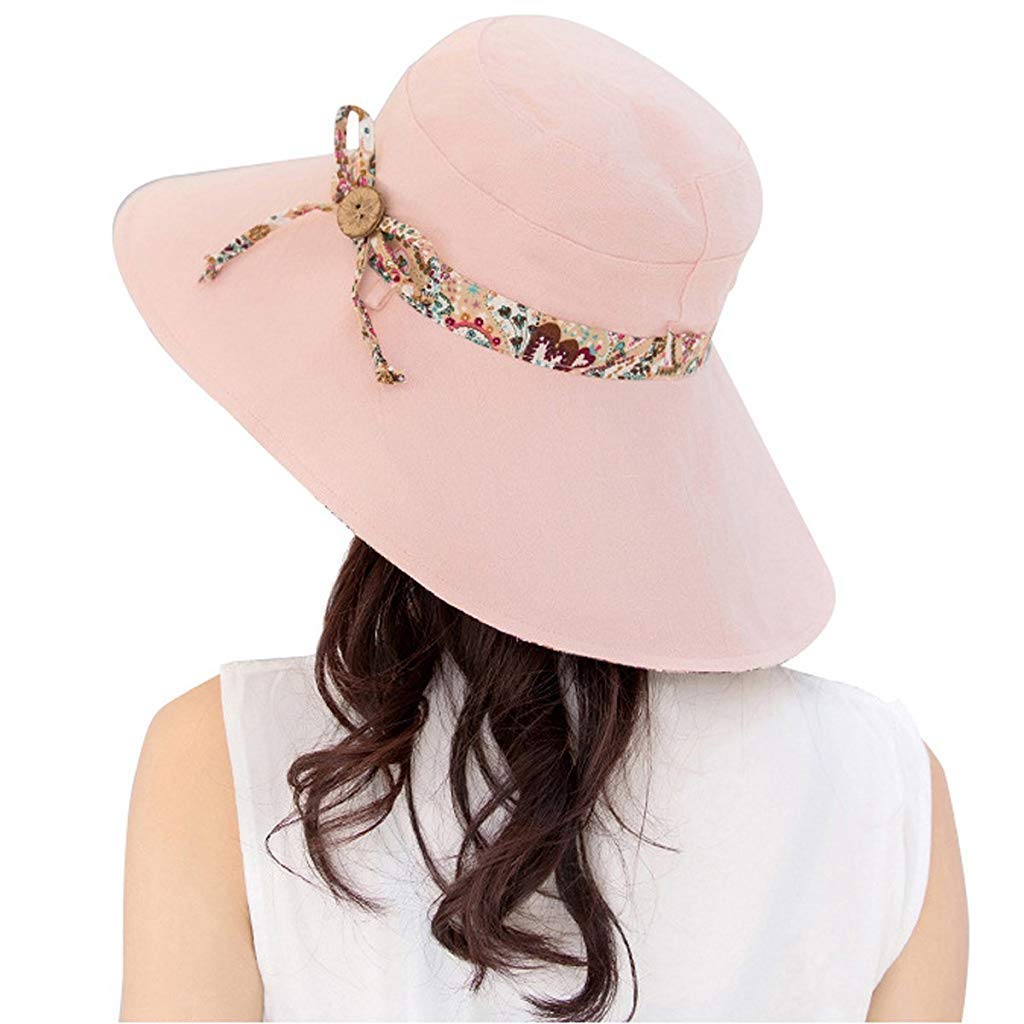 PALAY Womens Sun Hat for Beach and Garden with 4 in Wide Brim UPF 50+ Foldable Pink Hat