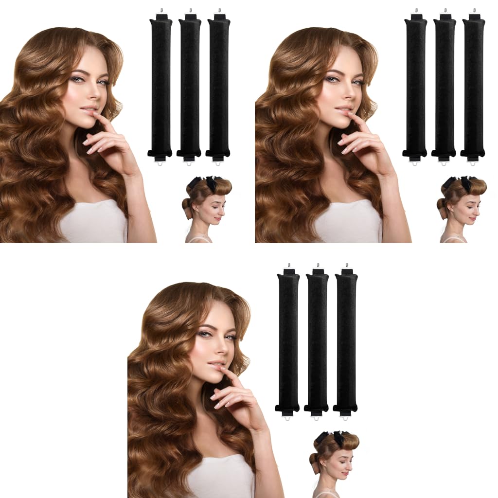 HANNEA Heatless Hair Curler for Overnight Soft Curls with Dual Hook Rods 9PCS 3.5cm | Satin Velvet Black