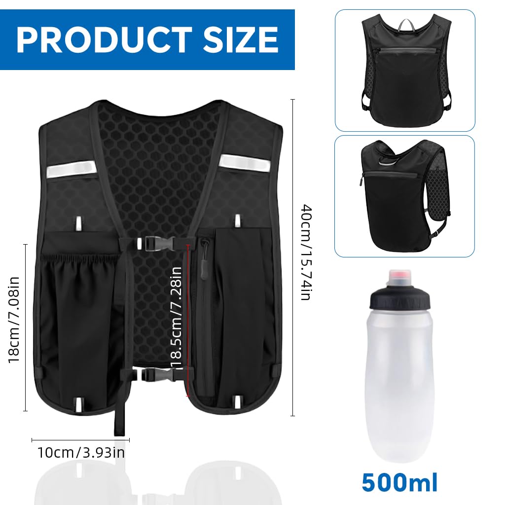 Proberos Hydration Backpack Running Vest with 500ml Water Bladder and Reflective Strips for Outdoor Sports | Quick Dry Mesh Design