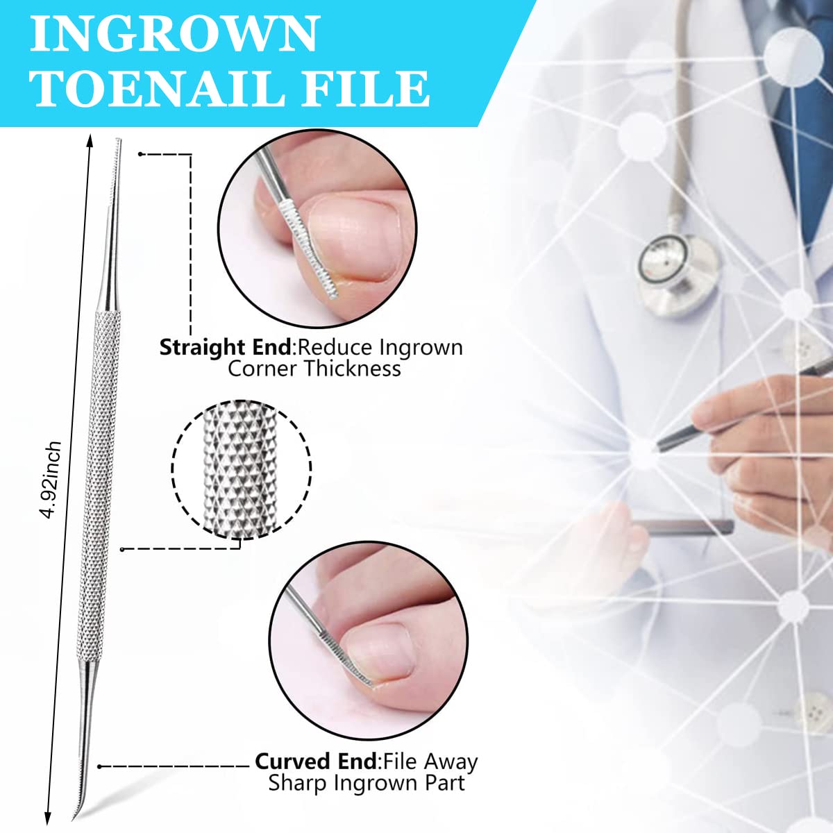 MAYCREATE Nail Clipper Set for Ingrown and Thick Nails with Arch Blade | 7 Pcs Stainless Steel Kit