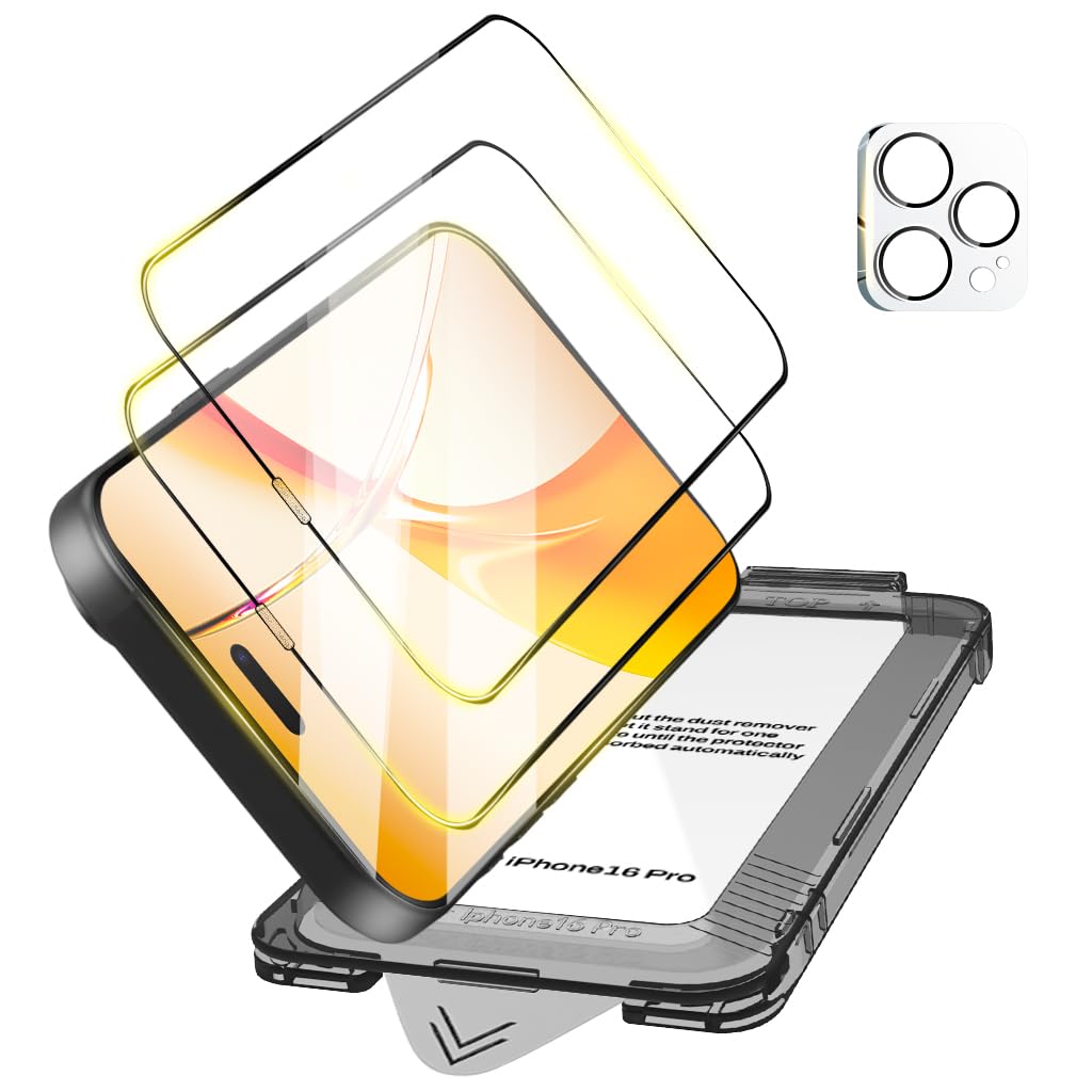 ZEITEL Tempered Glass Screen Guards for iPhone 16 Pro with 9H Hardness & Installation Frame | Full Coverage and Camera Lens Protection