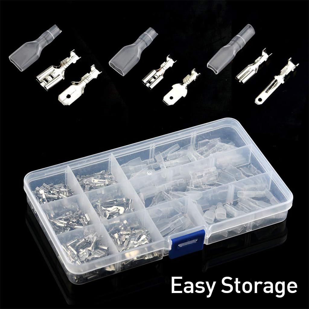 Serplex® 270Pcs Terminal Connectors Kit Assorted Sized Electrical Wire Connectors 2.8mm/4.8mm/6.3mm Paired Male & Female Spade Spade Connectors Wire Crimp Terminal Blocks with Insulating Sleeves