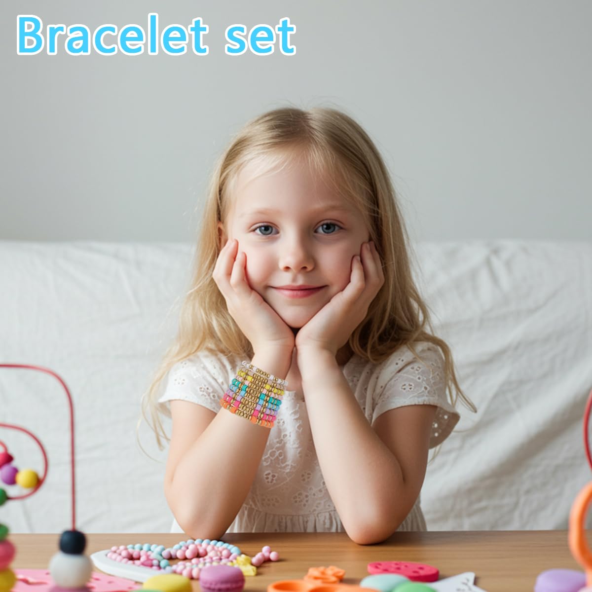SANNIDHI Bracelet Set for Girls with Stretch Cord and Golden Beads | 9Pcs Clay Boho Jewelry