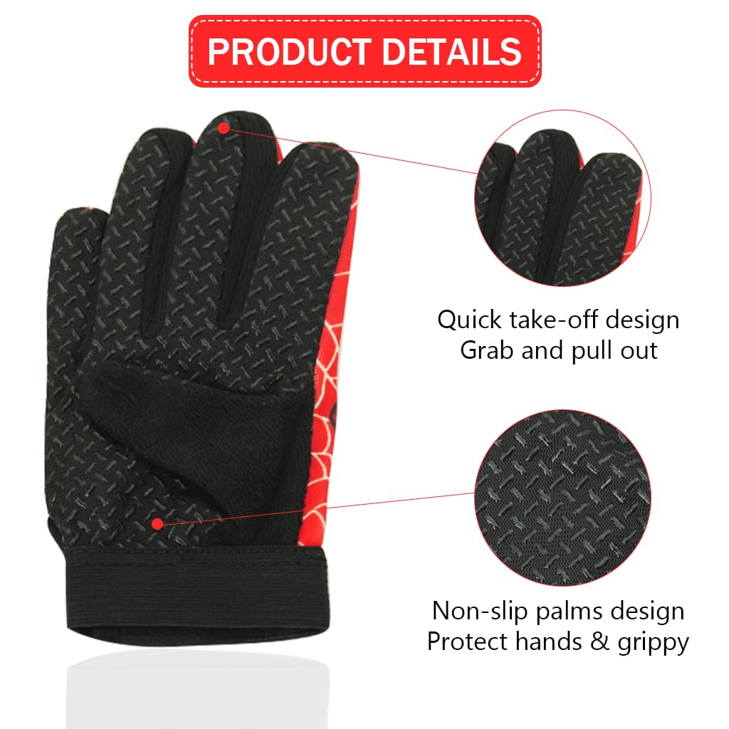 PROBEROS Kids Riding Gloves for Cycling with Anti Slip Palm and Adjustable Wrist | Red Cartoon Print Cotton for Ages 2 to 5