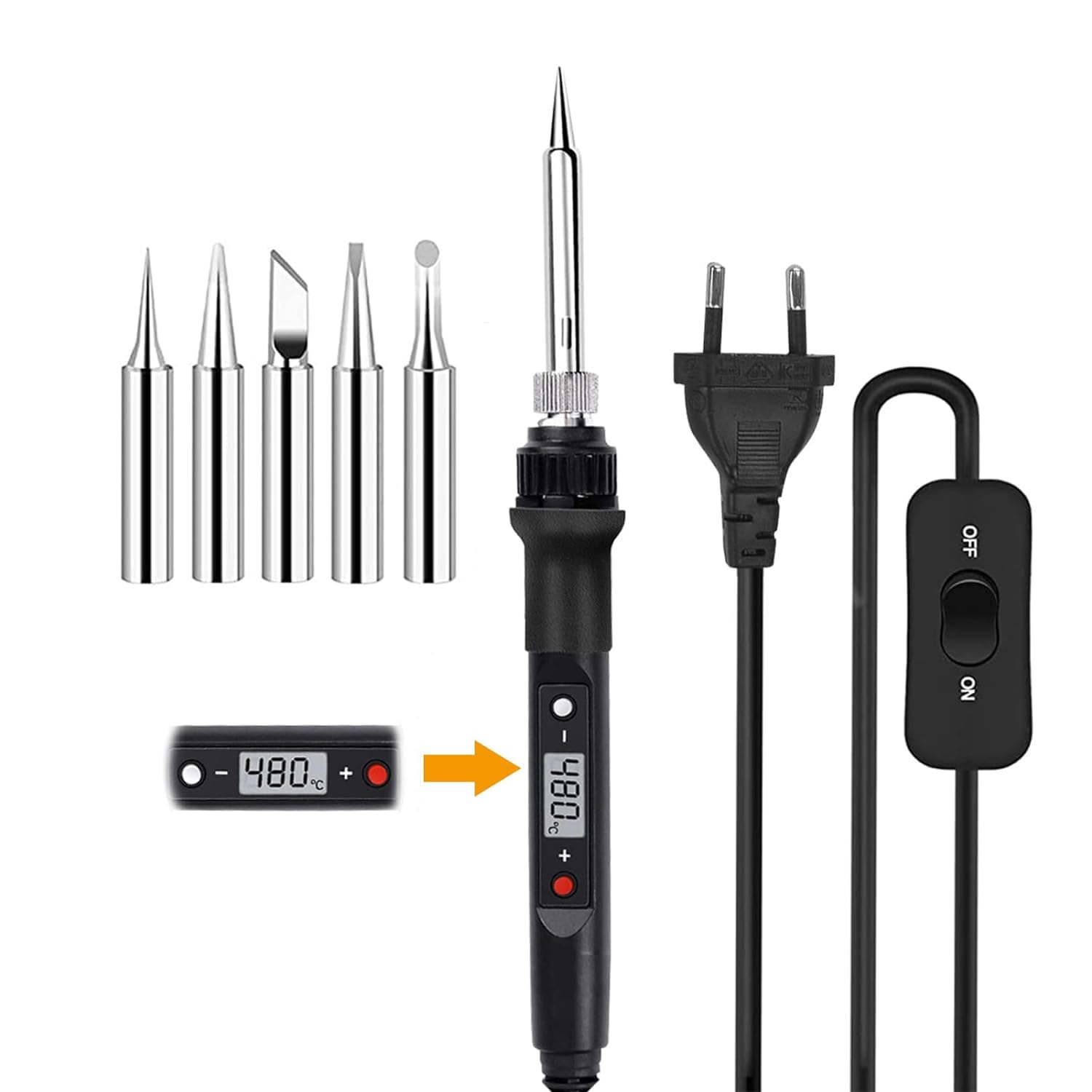 Serplex Temperature Adjustable Soldering Iron Kit With 5 Different Soldering Tips, 80W/220V Soldering Iron With Digital Display Screen, Temperature Range 200-500¡ãC, Fast Heating Solder Iron