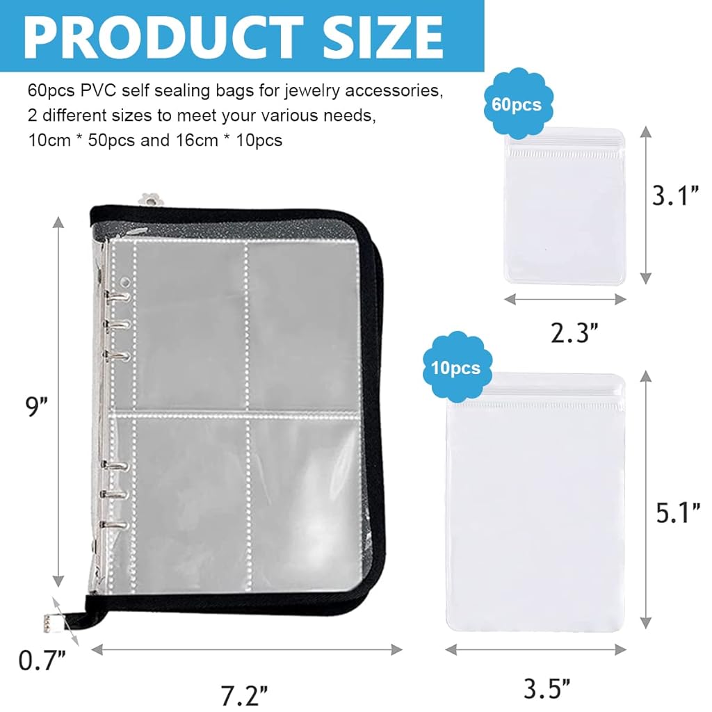 MAYCREATE® Transparent Jewelry Storage Book Anti Oxidation Organizer Bag with 60 Pockets for Bracelets Necklace Rings Black 2PCS