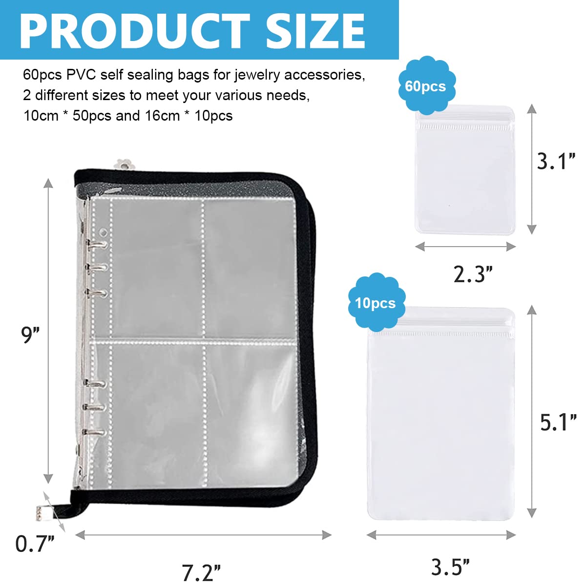 MAYCREATE Transparent Jewelry Storage Book with 60 Pockets for Rings Necklaces and Bracelets | Black 3PCS
