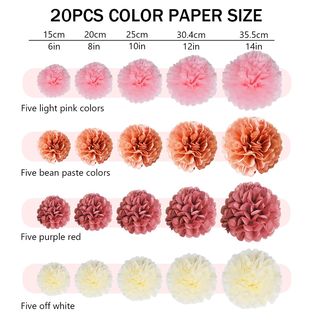 HASTHIP® Color Paper Flower Decoration Set of 20Pcs Color Paper Wall Decoration 5 Mixed Sized Pom Poms Flowers Party Favor Wedding Party Paper Pom Poms Decoration