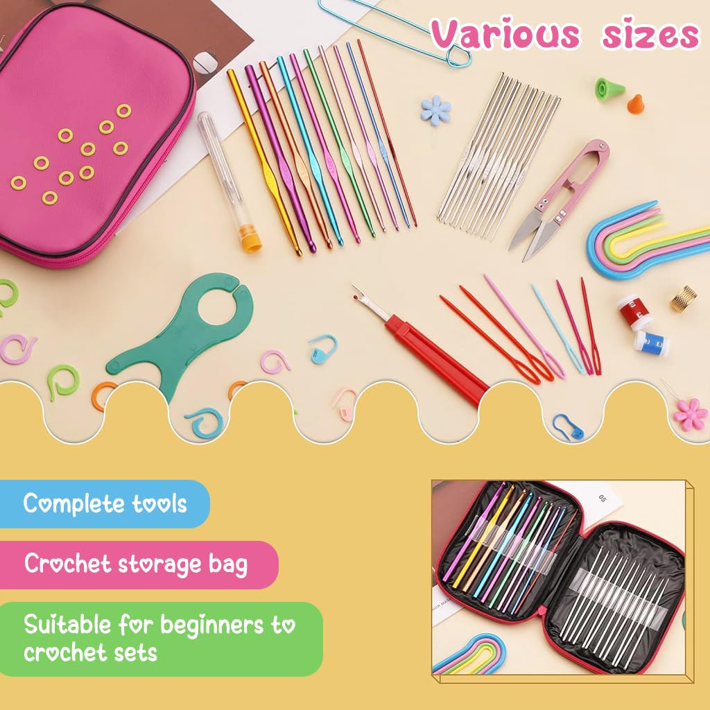 HASTHIP Crochet Hooks Set with 109 pcs aluminum hooks and case for beginners | color coded ergonomic design