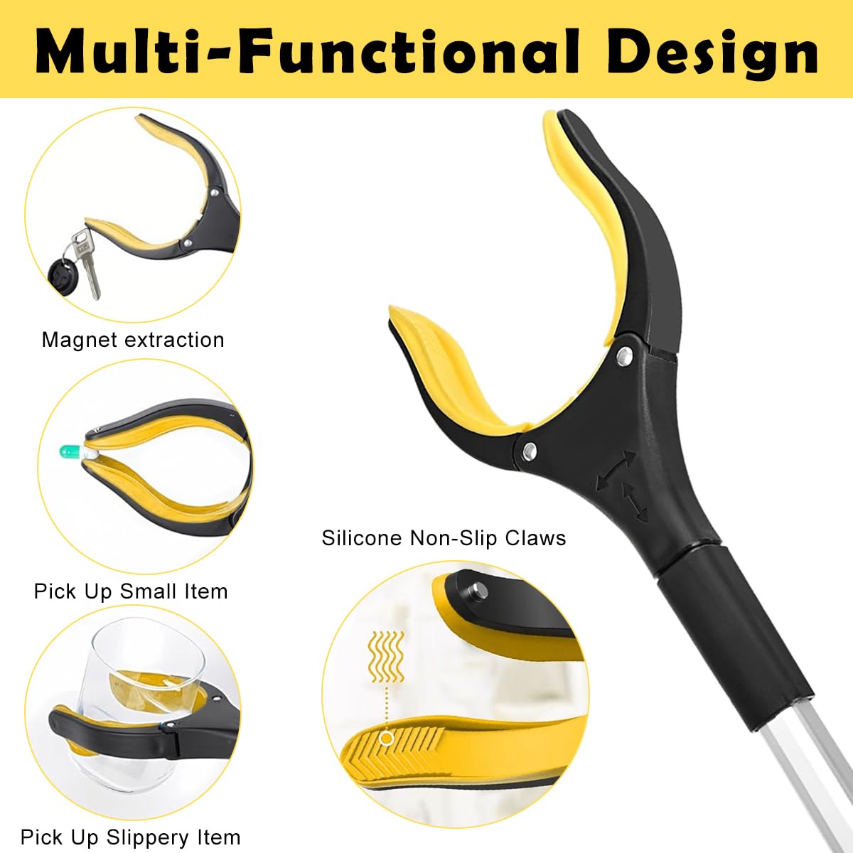 HASTHIP Grabber Reacher Tool 32.6 in for Litter Pickup with Magnet and Ergonomic Handle | Aluminum Foldable Aid for Elderly