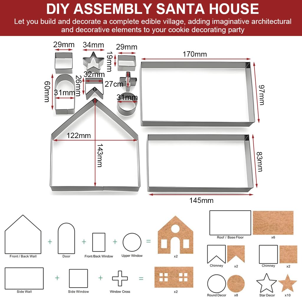 HASTHIP 18PCS 3D Christmas Cookie Cutters for DIY Gingerbread House with Santa House Design | Fun Holiday Baking Tool Set