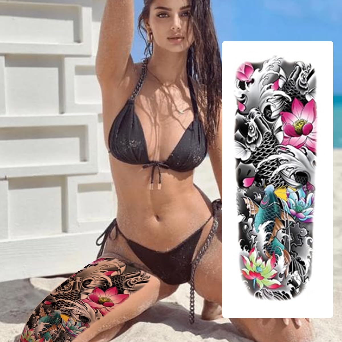 MAYCREATE Temporary Tattoos for Arms and Legs featuring 6 Sheets 48×17 cm Waterproof Designs | Ideal for Party and Club Looks