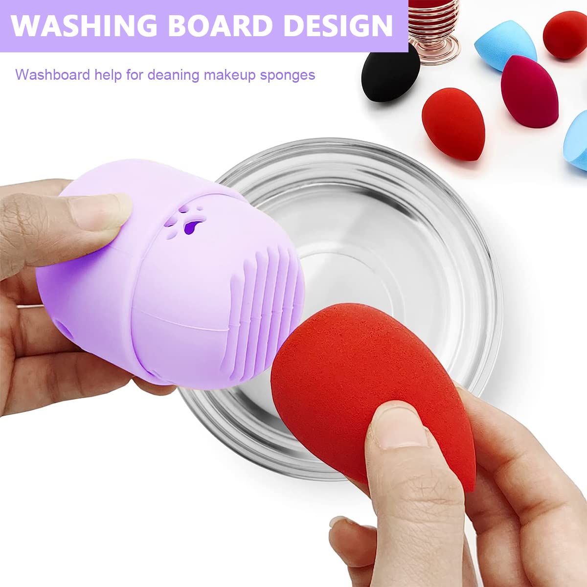 MAYCREATE Makeup Sponge Holder for Travel with 9×5.7×5.7 cm Case featuring Breathable Open Work Design | Purple Silicone Organizer