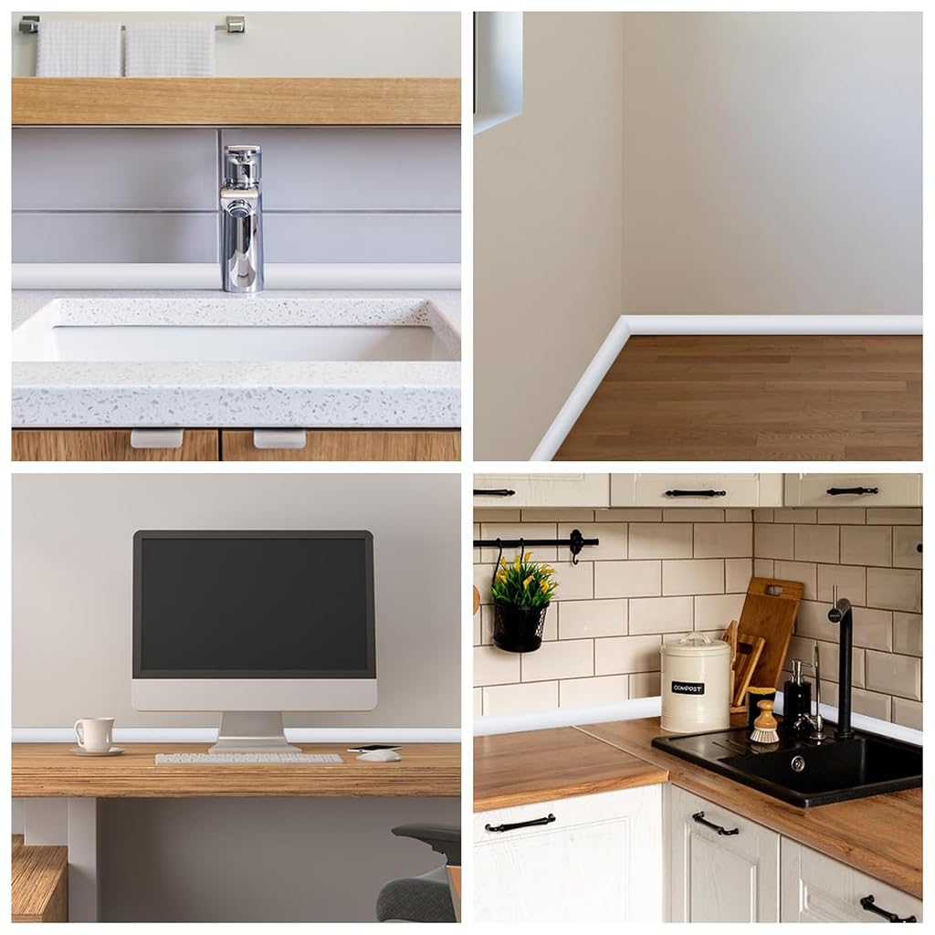 HASTHIP Flexible Quarter Round Molding for Bathroom and Kitchen | 2m PVC Self Adhesive White Trim