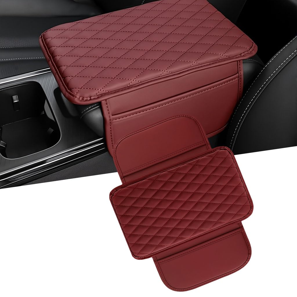 STHIRA Car Armrest Cushion for Comfort and Protection with Dual Mobile Pockets | PU Leather Universal Fit