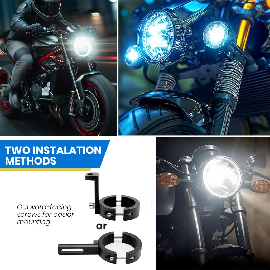 STHIRA Fog Light Clamp for Motorcycle with 360° Adjustable Mount in Sturdy Aluminum | 2pcs Universal Fit Spotlight Brackets