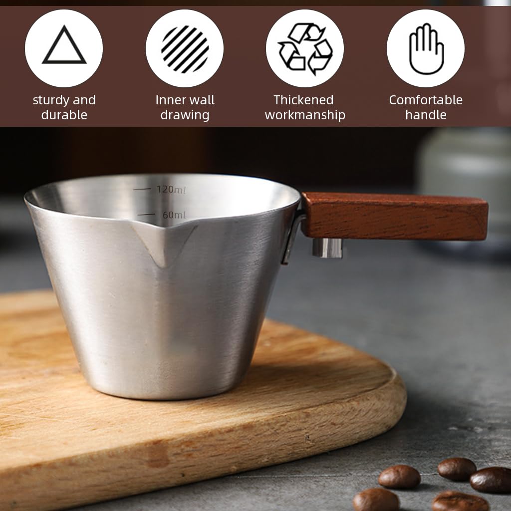 Supvox Espresso Coffee Cup 120ml for Kitchen Use with Wooden Handle and V Nozzle Design