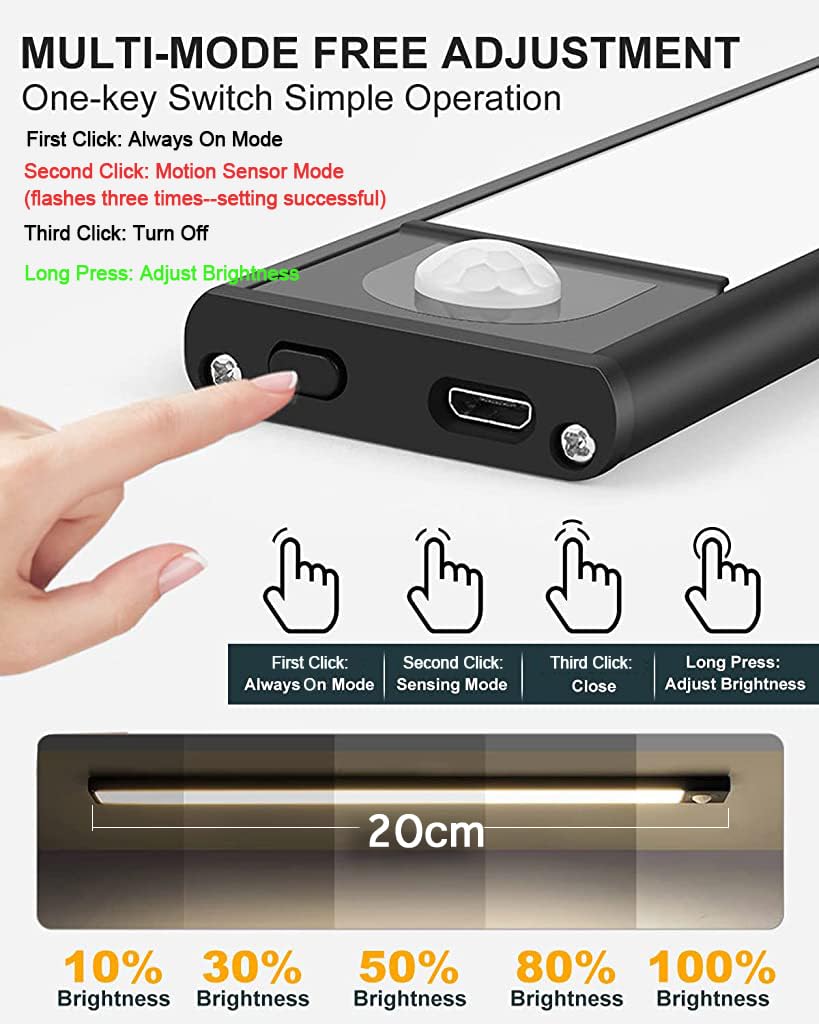 ELEPHANTBOAT Motion Sensor Light for Home with 800mAh Rechargeable Battery and Ultra-Thin 0.9cm Aluminum Body | Warm LED Cabinet and Stair Lighting