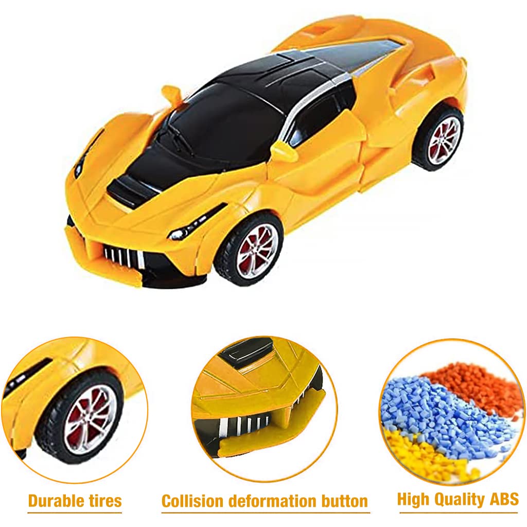 PATPAT Toy Car for Kids, Plastic Car Toy Automatic 2-in-1 Collision Deformation, One Button Transforming Robot Car Toy Pull Back Car Toy, Birthday Gift for Boy, Toys for 3 Year Old Boy (Orange)