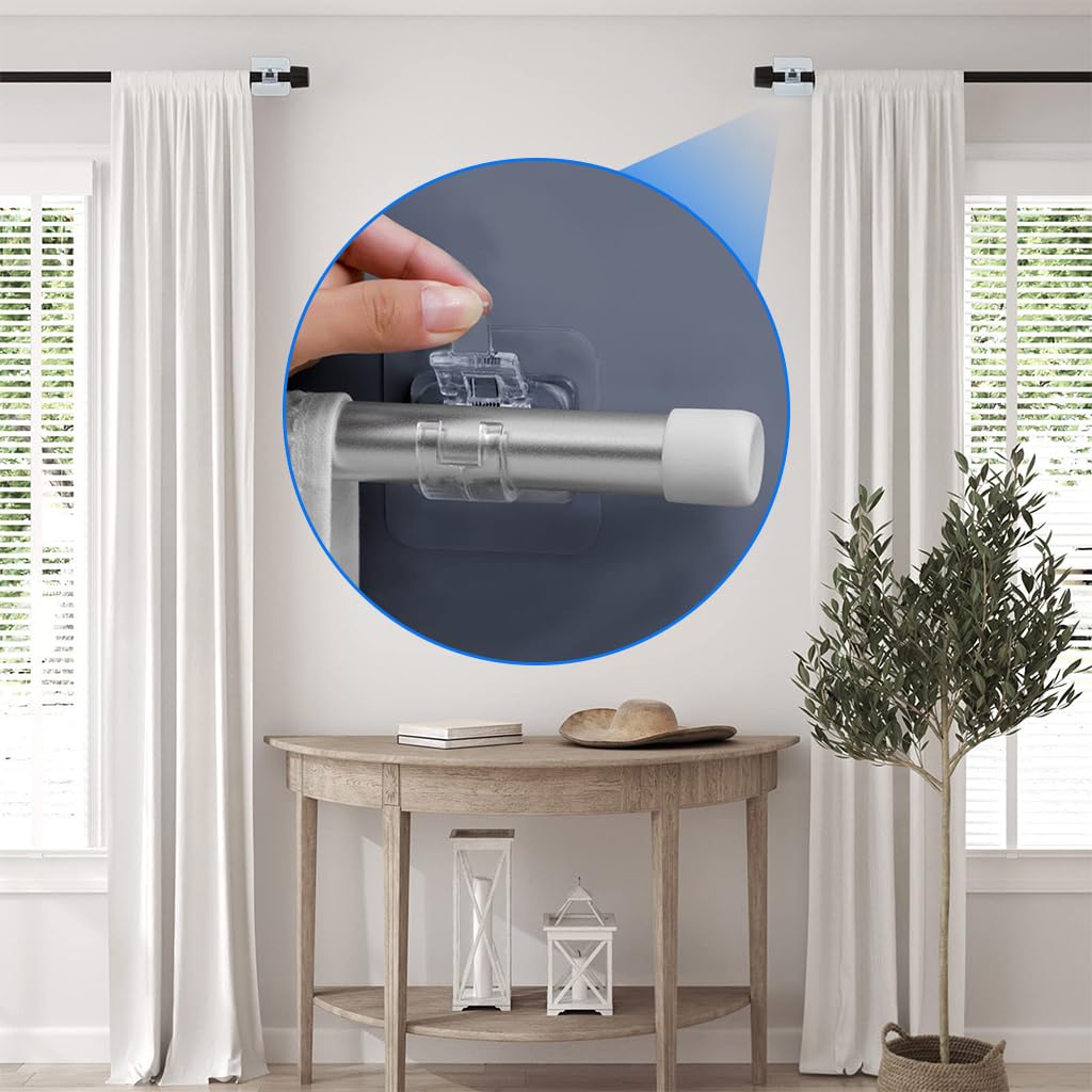 Zibuyu Curtain Rod Holder for Home and Bathroom with Self Adhesive Design | 6pcs Plastic Brackets for 1 inch Rods
