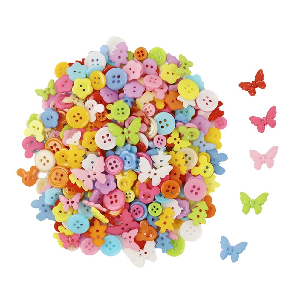 HASTHIP® 300Pcs Sewing Buttons for Clothes Resin Round Buttons for Crafts DIY Supplies,  Candy Color Kids Clothing Buttons, Assorted Shapes Creative Flatback Button for Craft Decoration, Painting