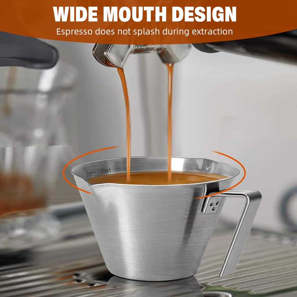 Supvox Espresso Coffee Cup for Precise Measuring with Dual V-Nozzle Design 100ml Brushed Stainless Steel