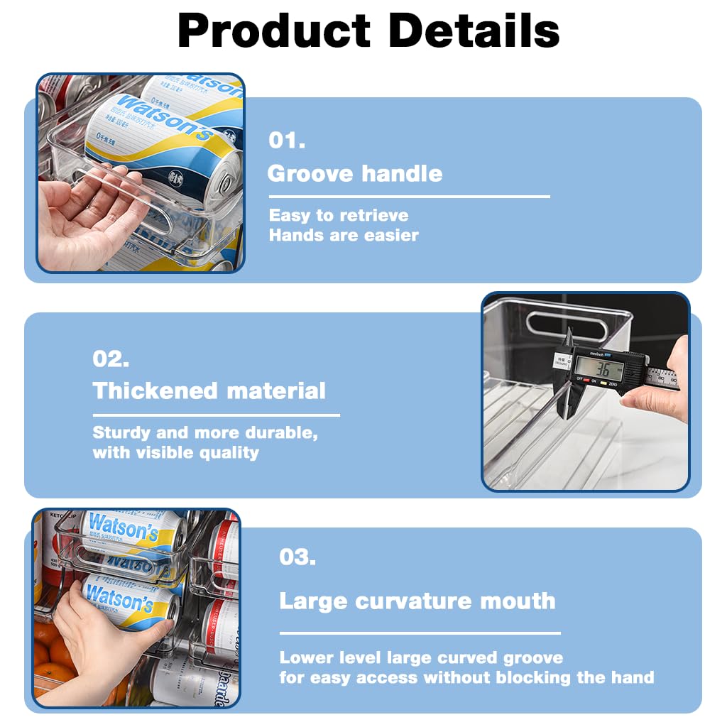 Zibuyu Rolling Beverage Can Rack Organizer for Fridge and Pantry featuring Dual Layer Slide‑Down Design with Clear PET Construction