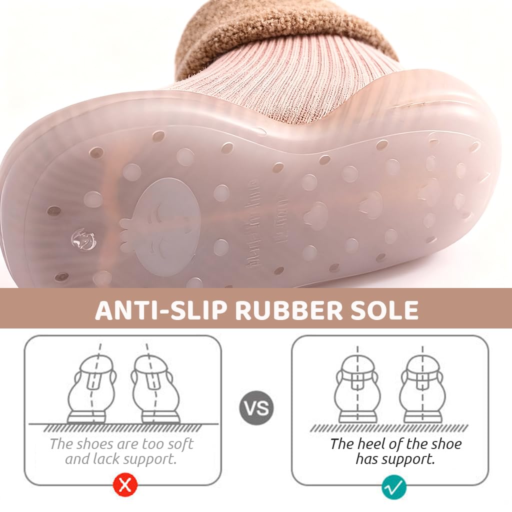 SNOWIE SOFT Winter Baby Shoes for First Walkers with Anti‑Skid Rubber Sole and Plush Liner 11.5 cm | Warm Pink Toddler Socks