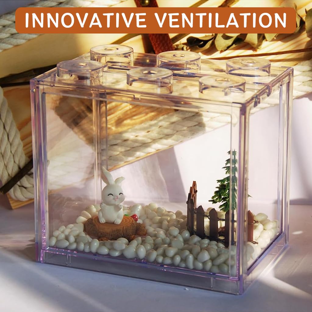 Qpets Small Betta Fish Tank for Desktop Use featuring Stackable Design and 12x8x10.5cm Size | Clear Plastic Mini Aquarium