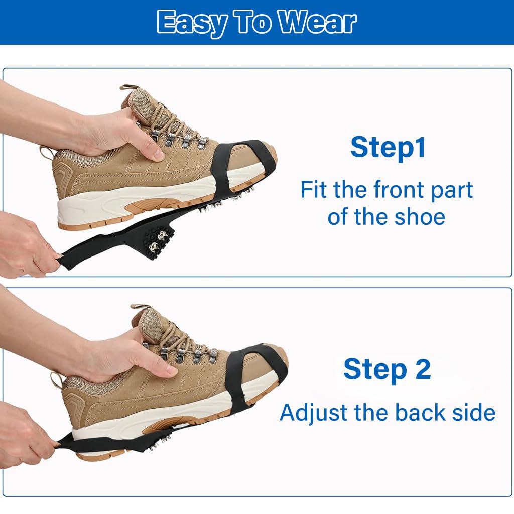 Gustave Spikes Crampons for Ice and Snow Walking featuring 10 Cleats Design and Stainless Steel | L Size 9×5.8 in