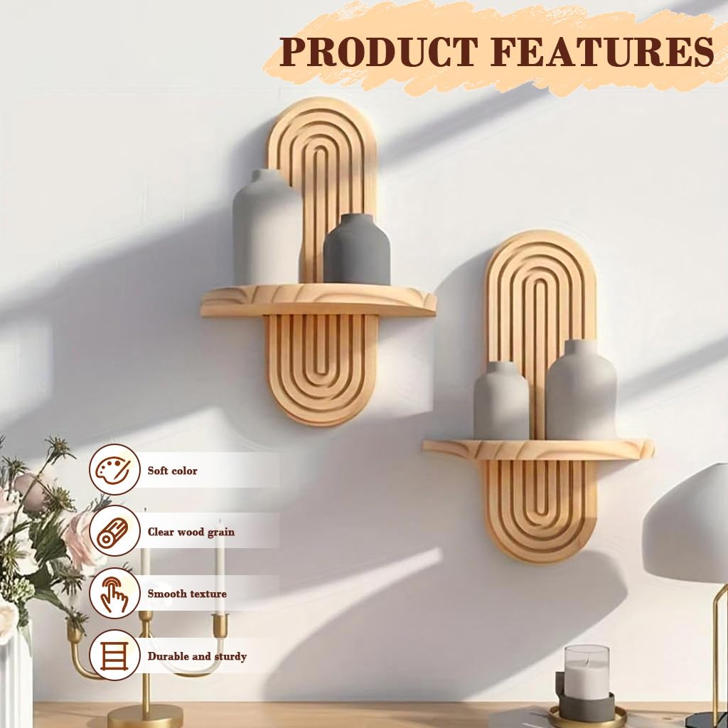 HASTHIP Wall Hanging Candle Shelf for Rustic Décor with Oblong Design and Wooden Grain | Pack of 2 7.79x11.8 in