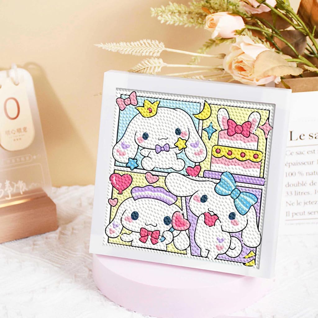 PATPAT DIY Diamond Art Kit for Kids 7 inches featuring Cinnamoroll with Wooden Frame | Fun Desk Craft Gift