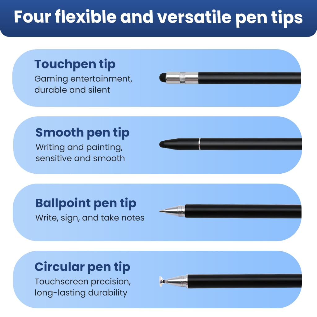 ZORBES Stylus Pen for Touch Screens with 4 Interchangeable Tips and Aluminum Body | Universal for iOS and Android