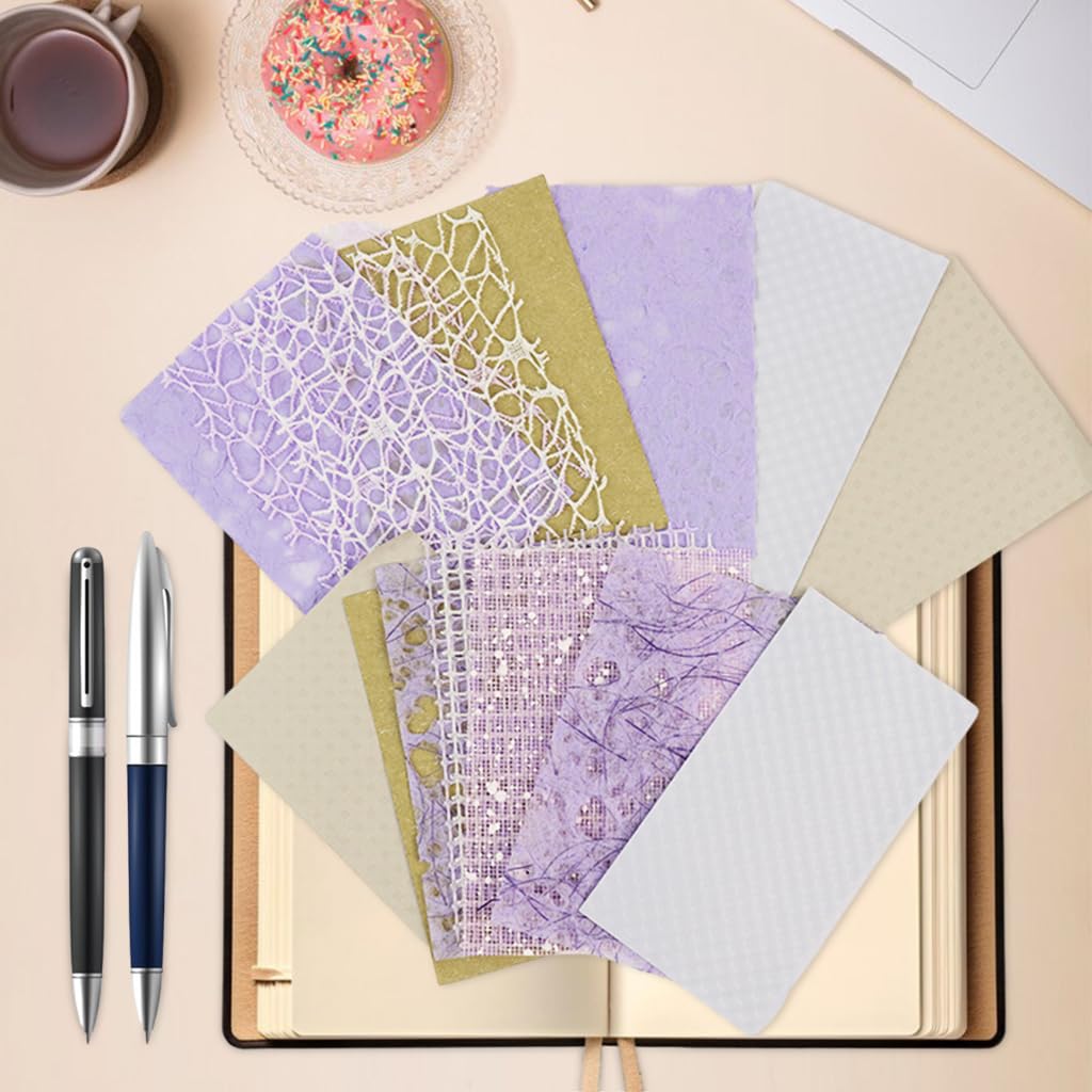 HASTHIP Scrapbook Paper Set for Journaling and Card Making featuring 16pcs 10x14cm Textured Sheets | Assorted Beige White and Purple Designs