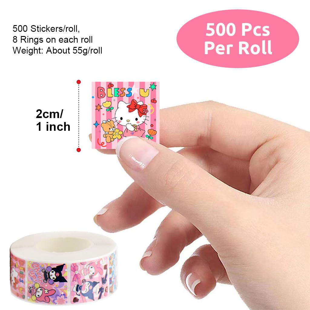 HASTHIP® 500Pcs Sanrio Stickers - 8 Designs Kuromi & Sanrio Stickers, Cute Stickers Decals Assorted Kawaii Sticker Gifts for Kids Teens Girls Adults, Ideal DIY Decor & Gift for Sanrio Fans