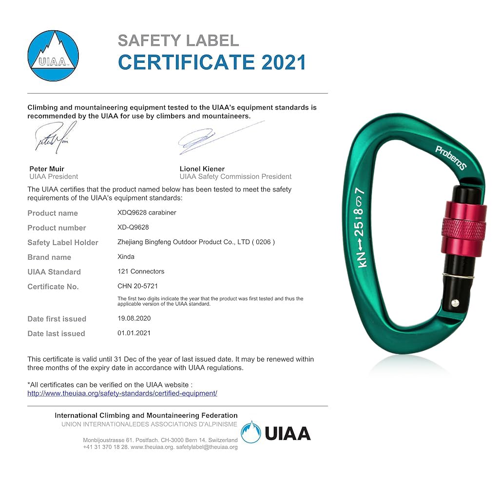 PROBEROS Climbing Carabiner Clip for Outdoor Activities with Screwgate Lock 25KN Aluminum | 2PCS 10 x 5.8 cm