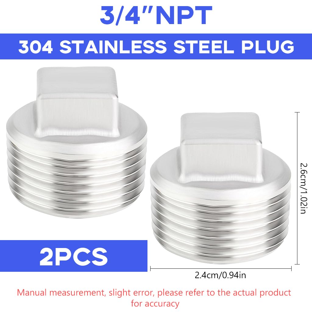 HASTHIP Pipe Fitting for Plumbing and Industrial Use featuring 3/4 in Square Head Plug | 304 Stainless Steel Seal